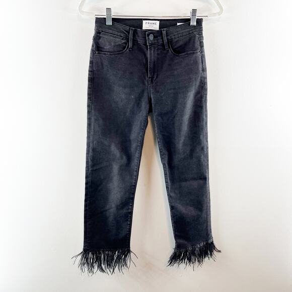 Frame Denim Le High Straight Feather Hem Cropped Jeans Ludlow Black 26 / 2 - Picture 5 of 11